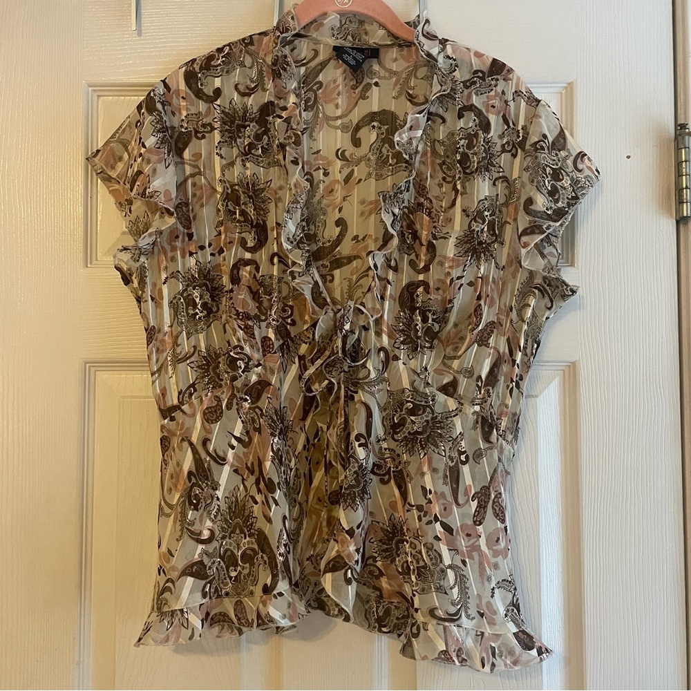 Clothing Co By Notations Tie Front Top Large Multicolor Sheer Flowy